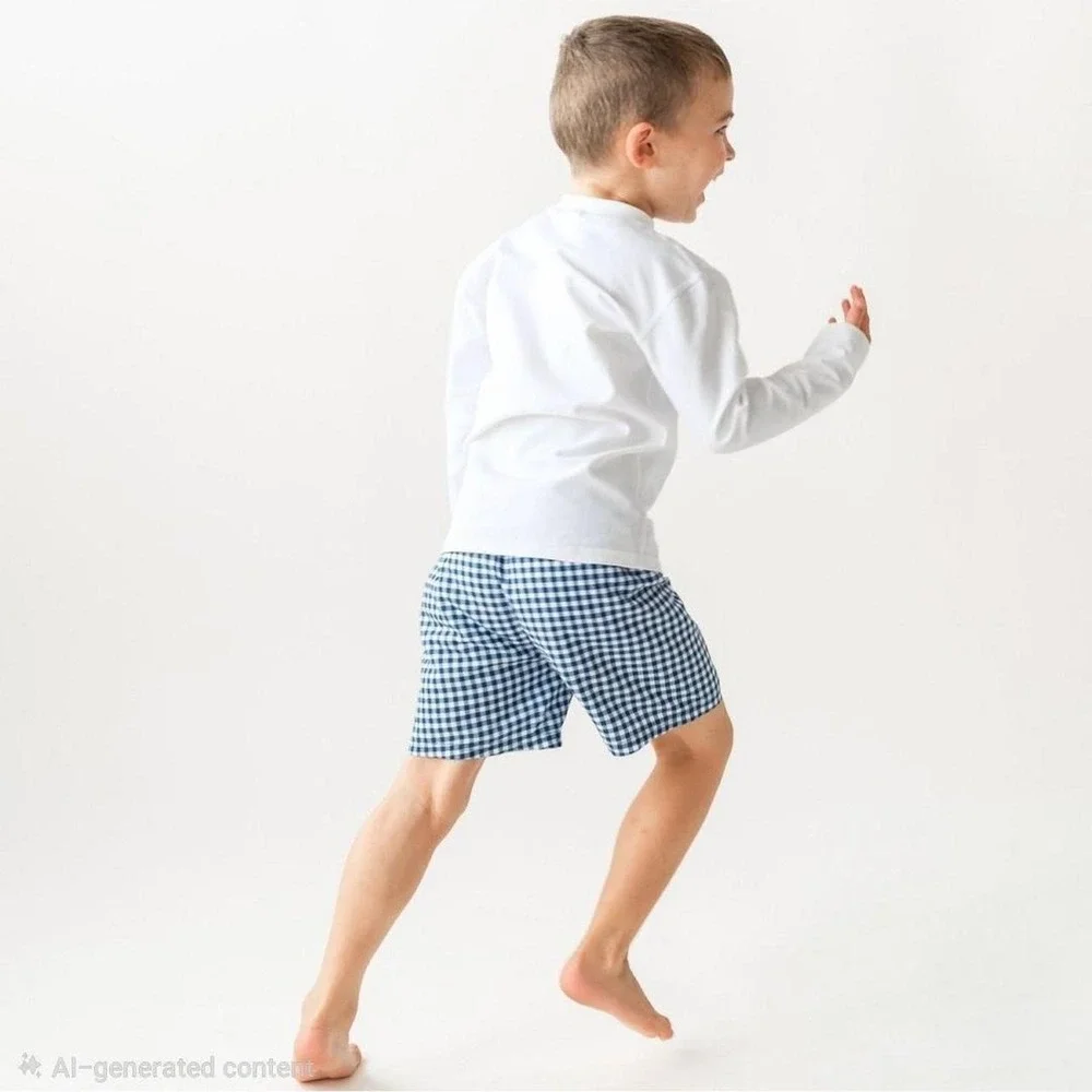 RuggedButts Gingham Swim Trunks Boys 4T Preppy Nautical UPF 50+ Shorts Navy